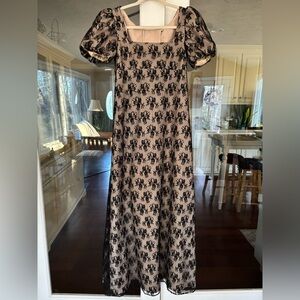 Jane Austin Custom Maxi Black Floral Lace with Nude contrasting Lining